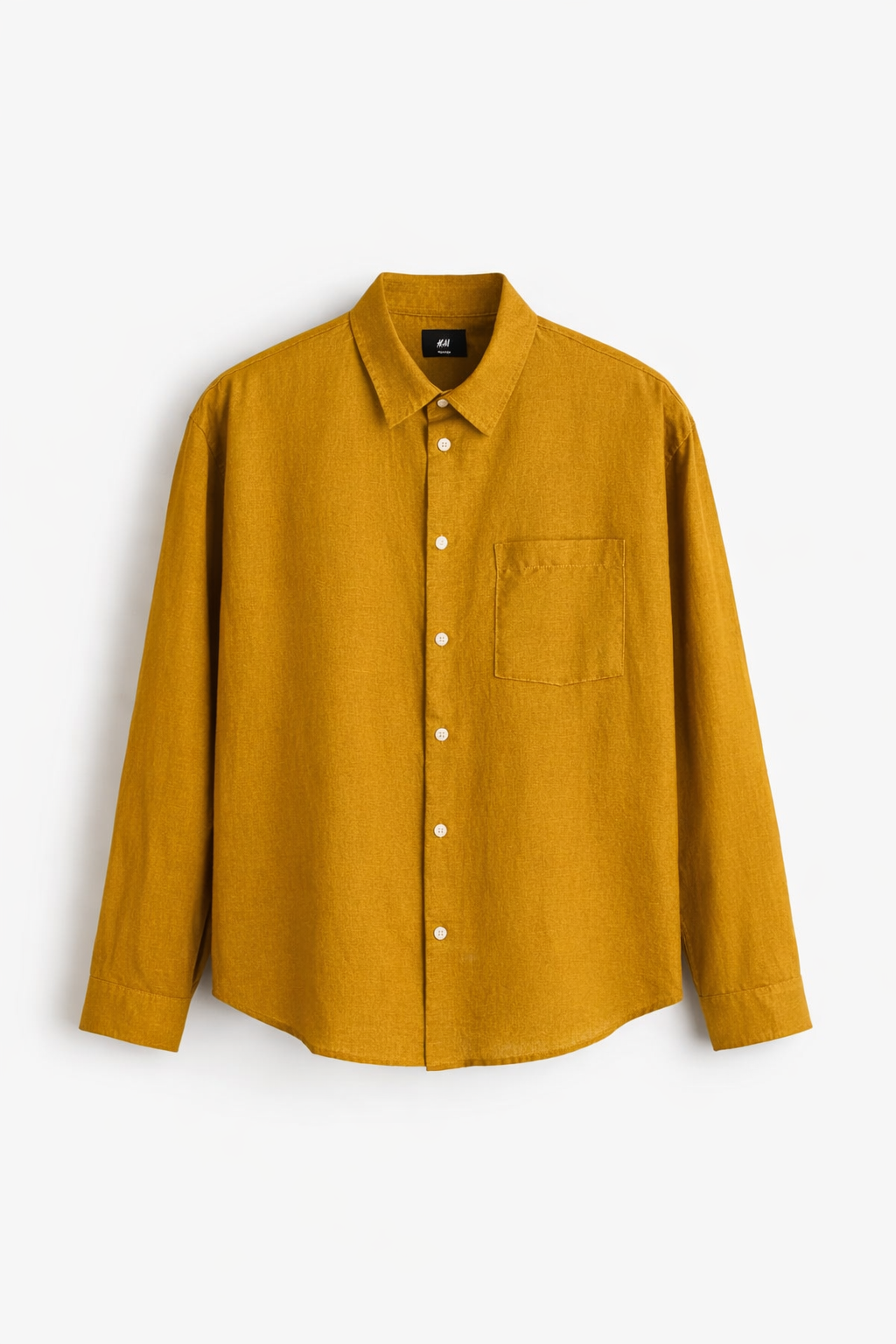 H&M RELAXED FIT LINEN-BLEND SHIRT (Camel Yellow)