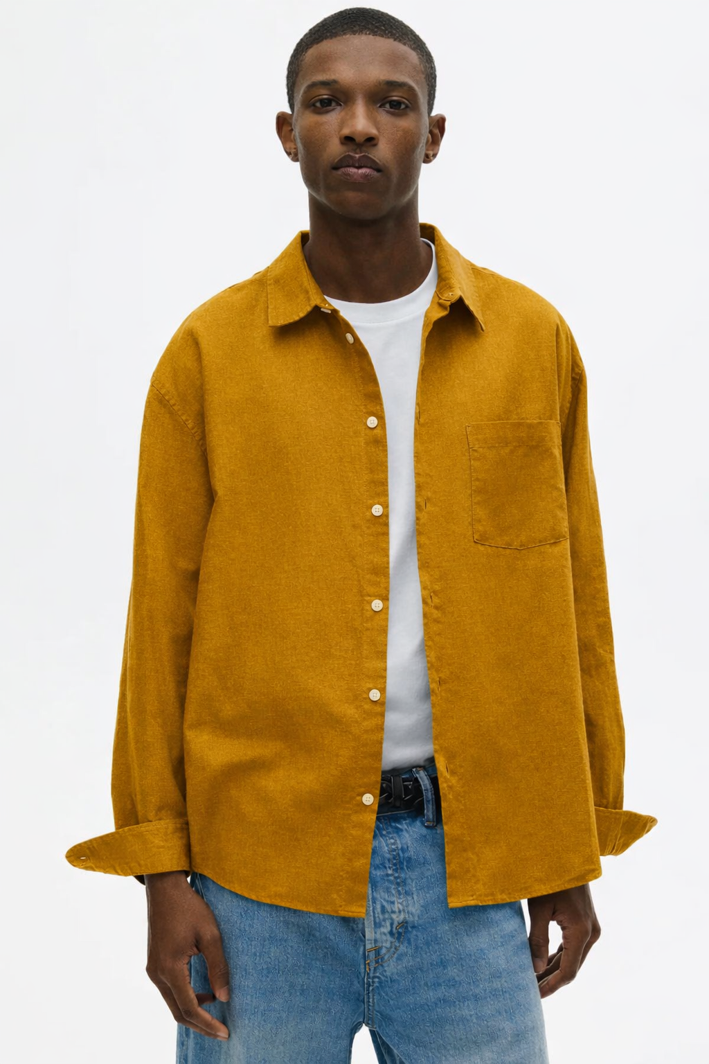 H&M RELAXED FIT LINEN-BLEND SHIRT (Camel Yellow)