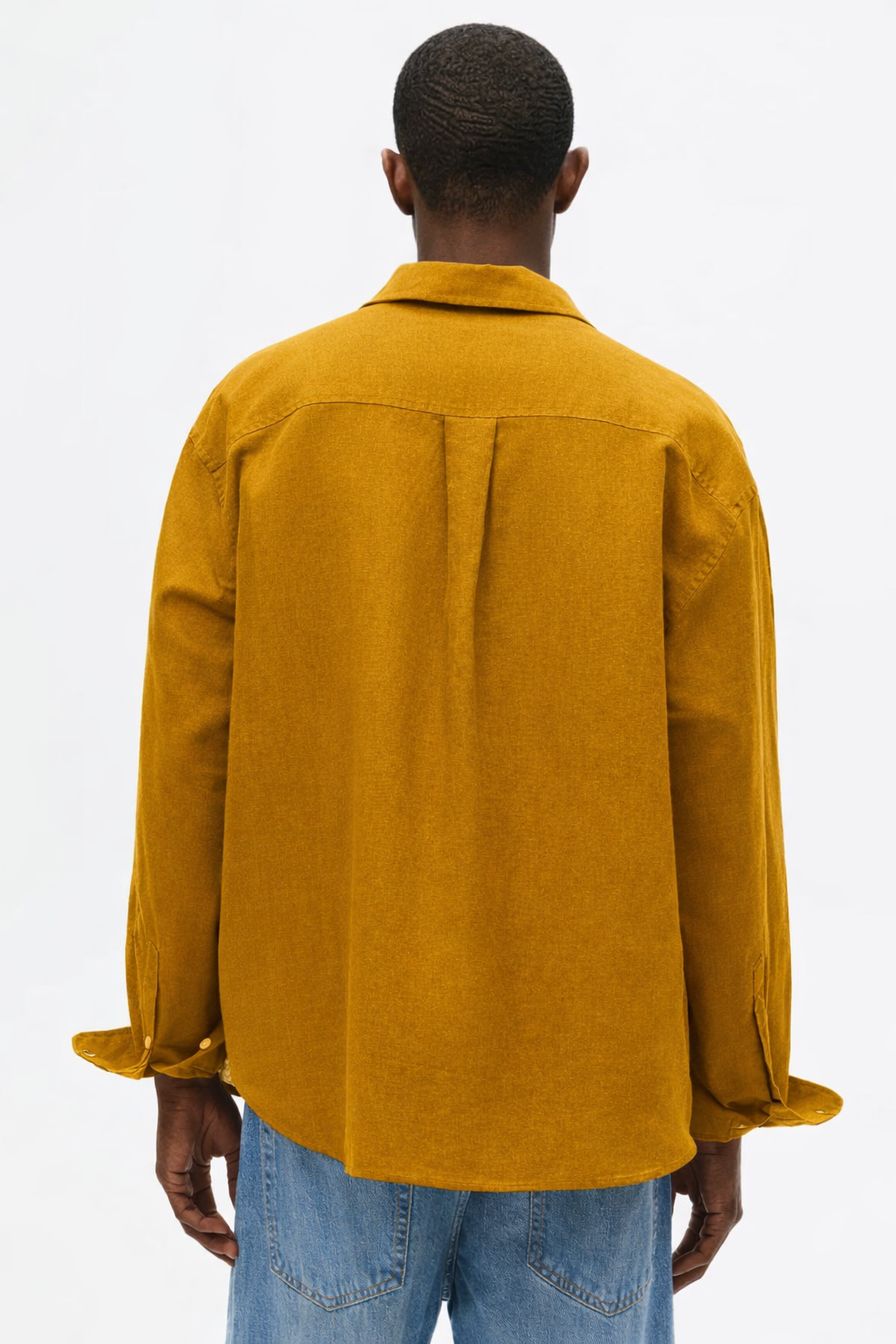 H&M RELAXED FIT LINEN-BLEND SHIRT (Camel Yellow)