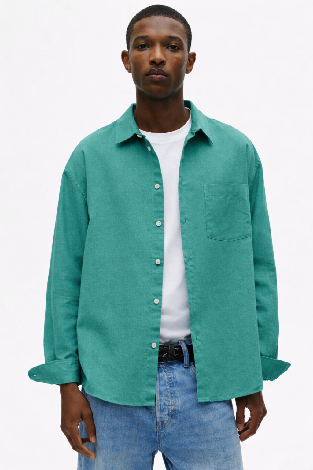 H&M RELAXED FIT LINEN-BLEND SHIRT (Sea green)