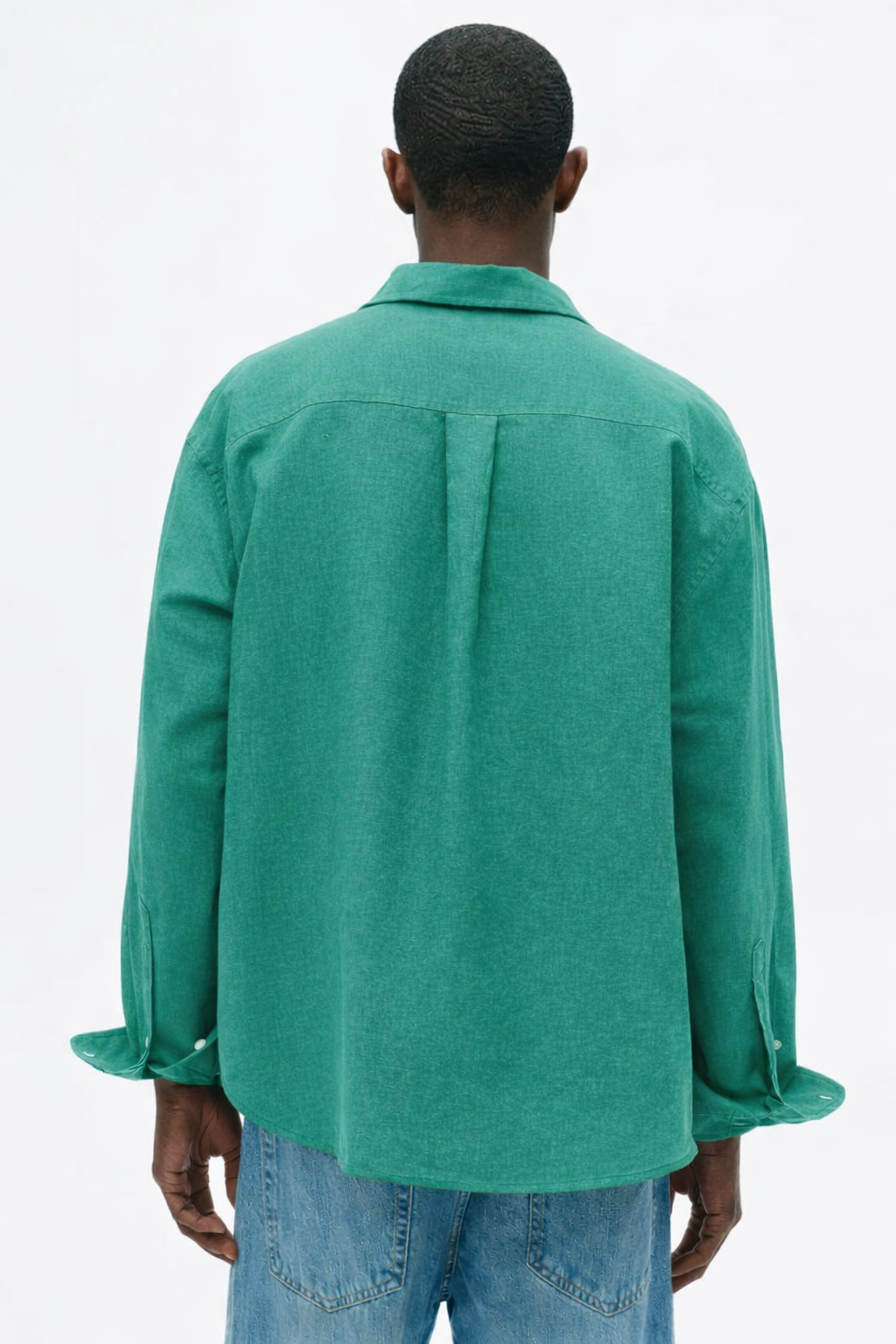 H&M RELAXED FIT LINEN-BLEND SHIRT (Sea green)