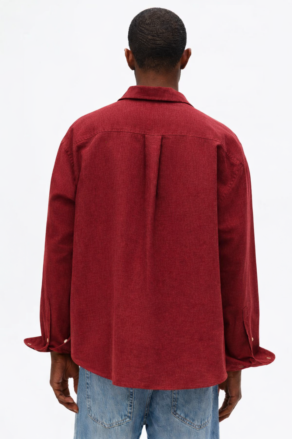 H&M RELAXED FIT LINEN-BLEND SHIRT (Maroon Red)