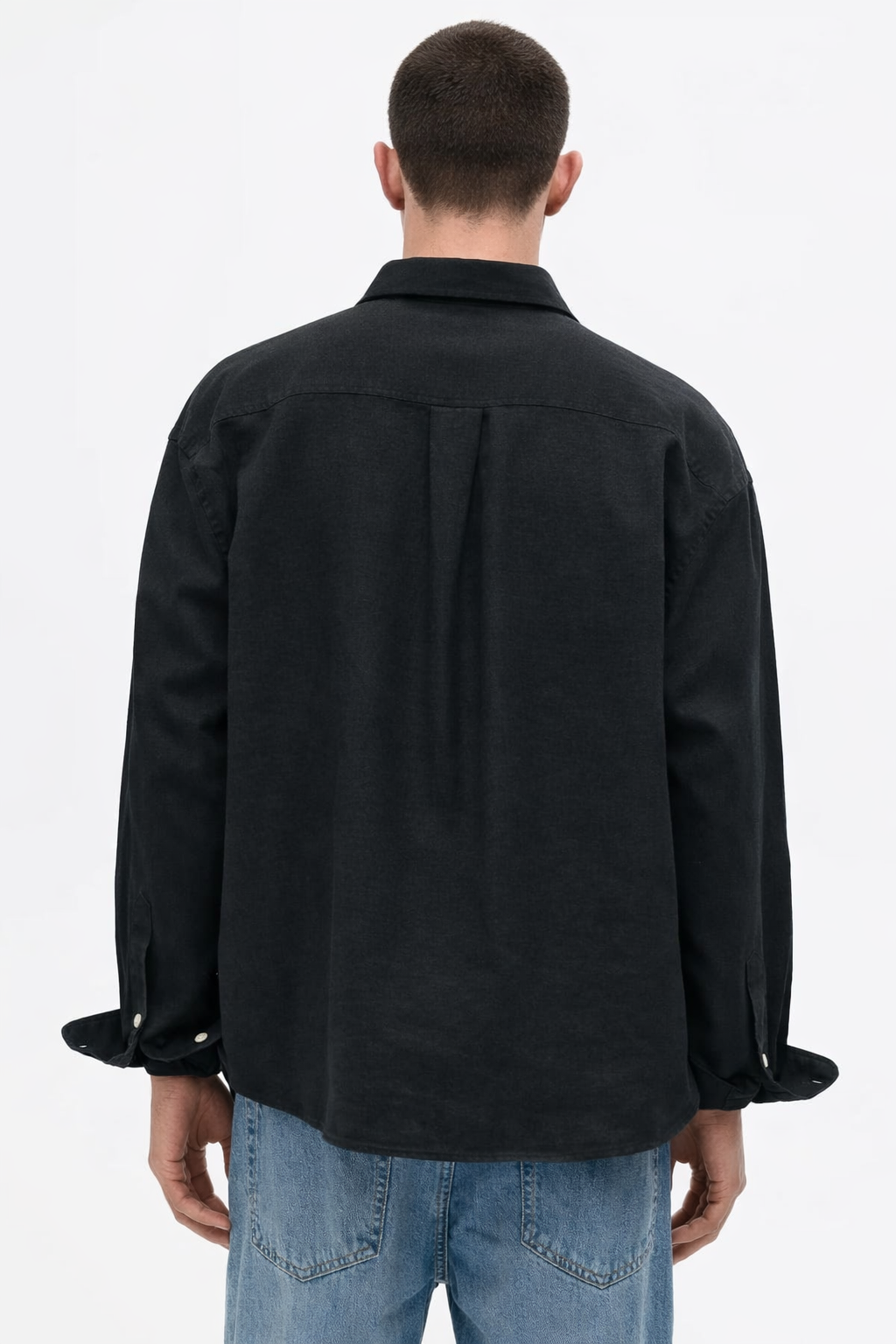 H&M RELAXED FIT LINEN-BLEND SHIRT (Black)