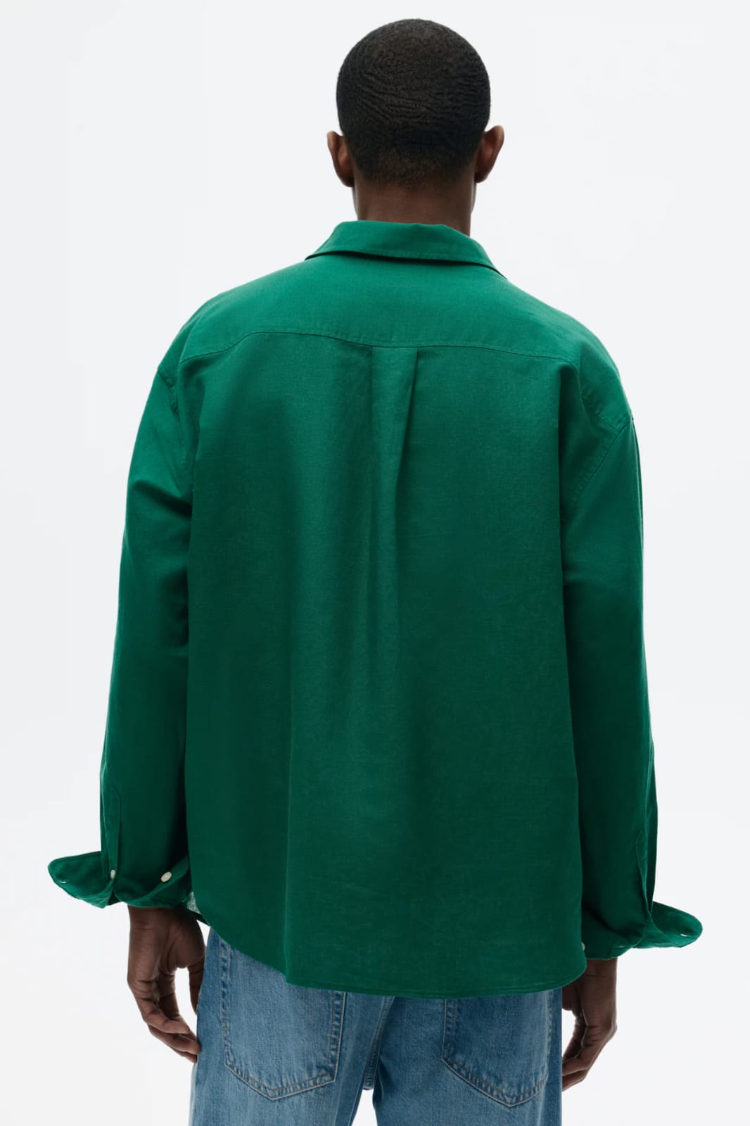 H&M RELAXED FIT LINEN-BLEND SHIRT (Green)