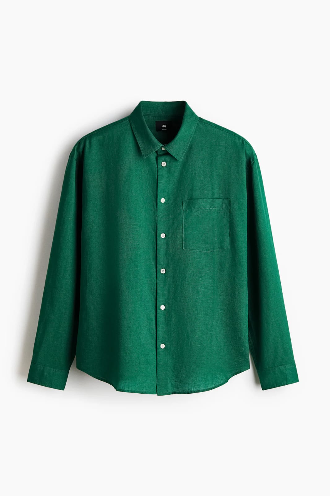 H&M RELAXED FIT LINEN-BLEND SHIRT (Green)
